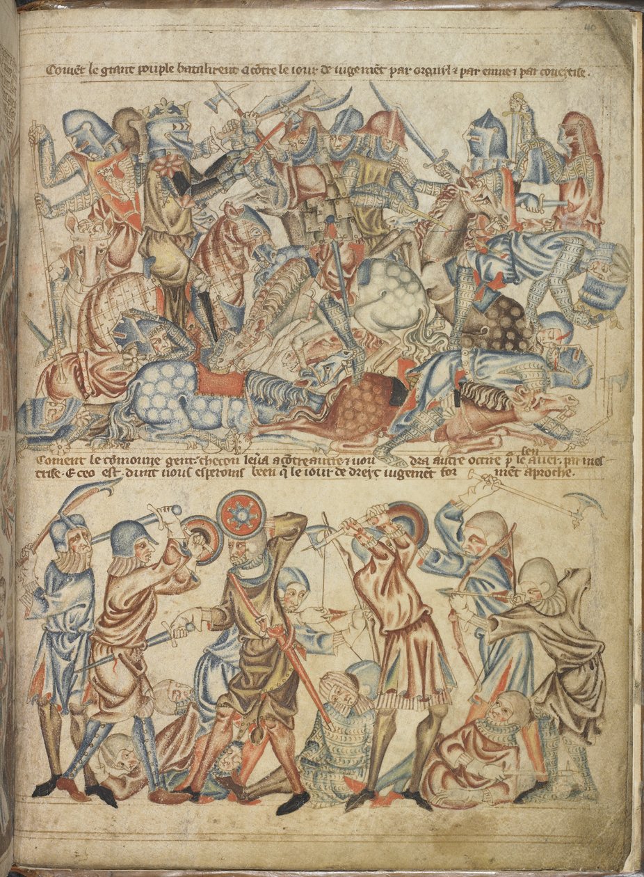 Aditamento 47682 f.40 Pares e plebeus lutando na batalha de Bannockburn, da "Bíblia de Holkham", c.1320-30 (velino) de English School