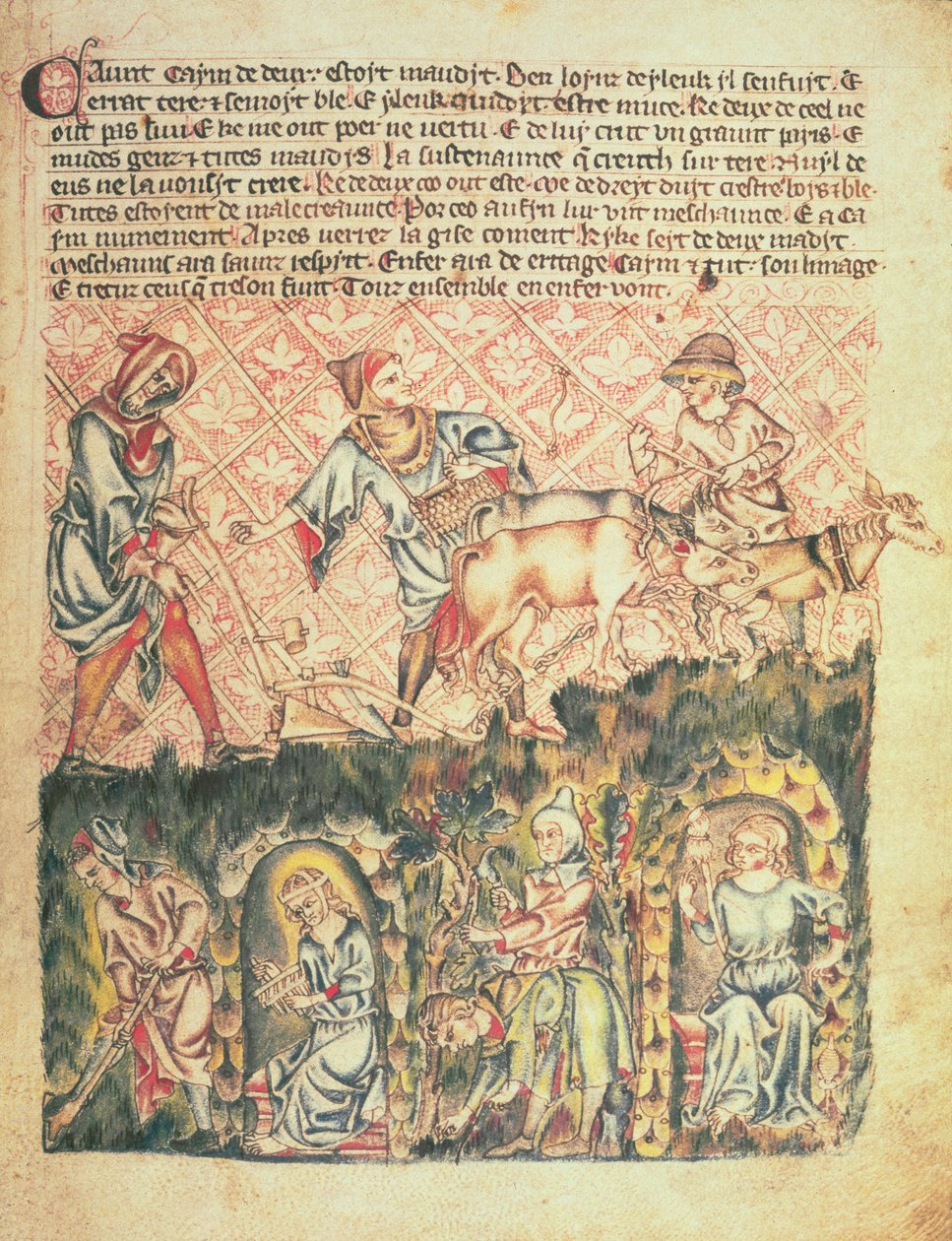 Adicionar 47682 f.6 Caim e seus descendentes, da "Bíblia Holkham", c.1320-30 (vellum) de English School