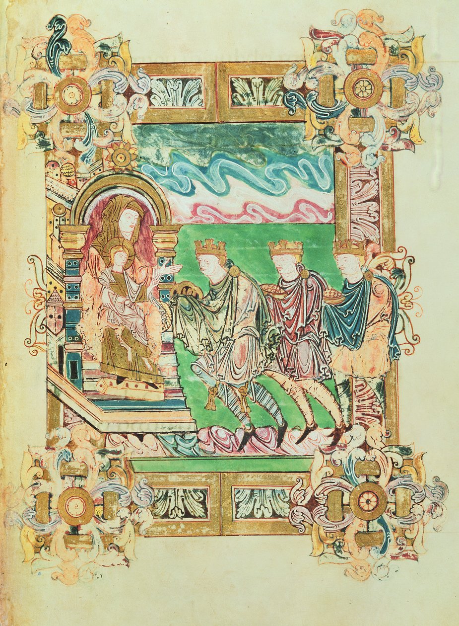 Adicionar 49598 f.24b Adoração dos Magos, da Benedicina de St. Aethelwold, Winchester, c.980 (vellum) de English School