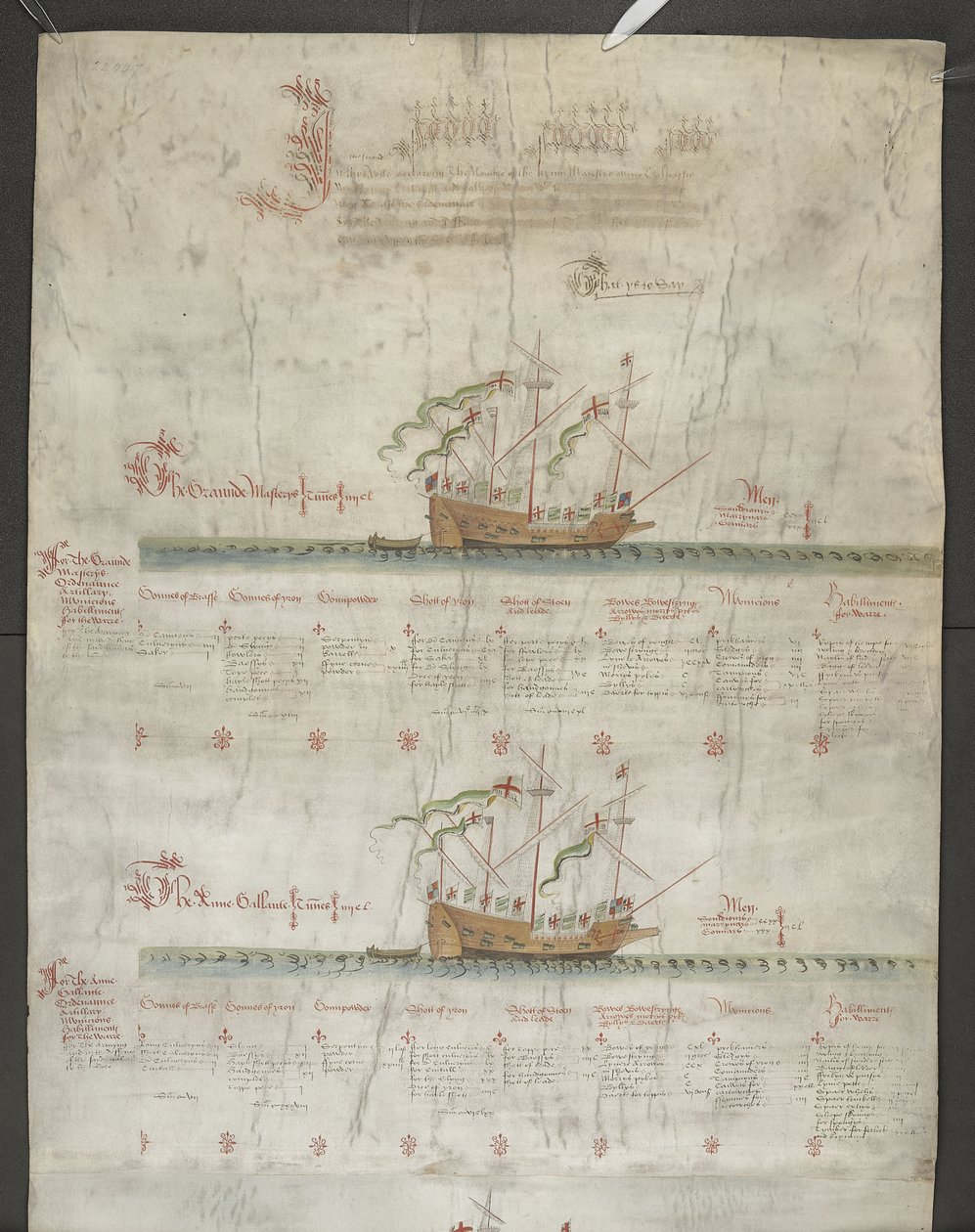 Adicione MS 22047 f.1r, The galleas Grand Mistress e Anne Gallant, de 
