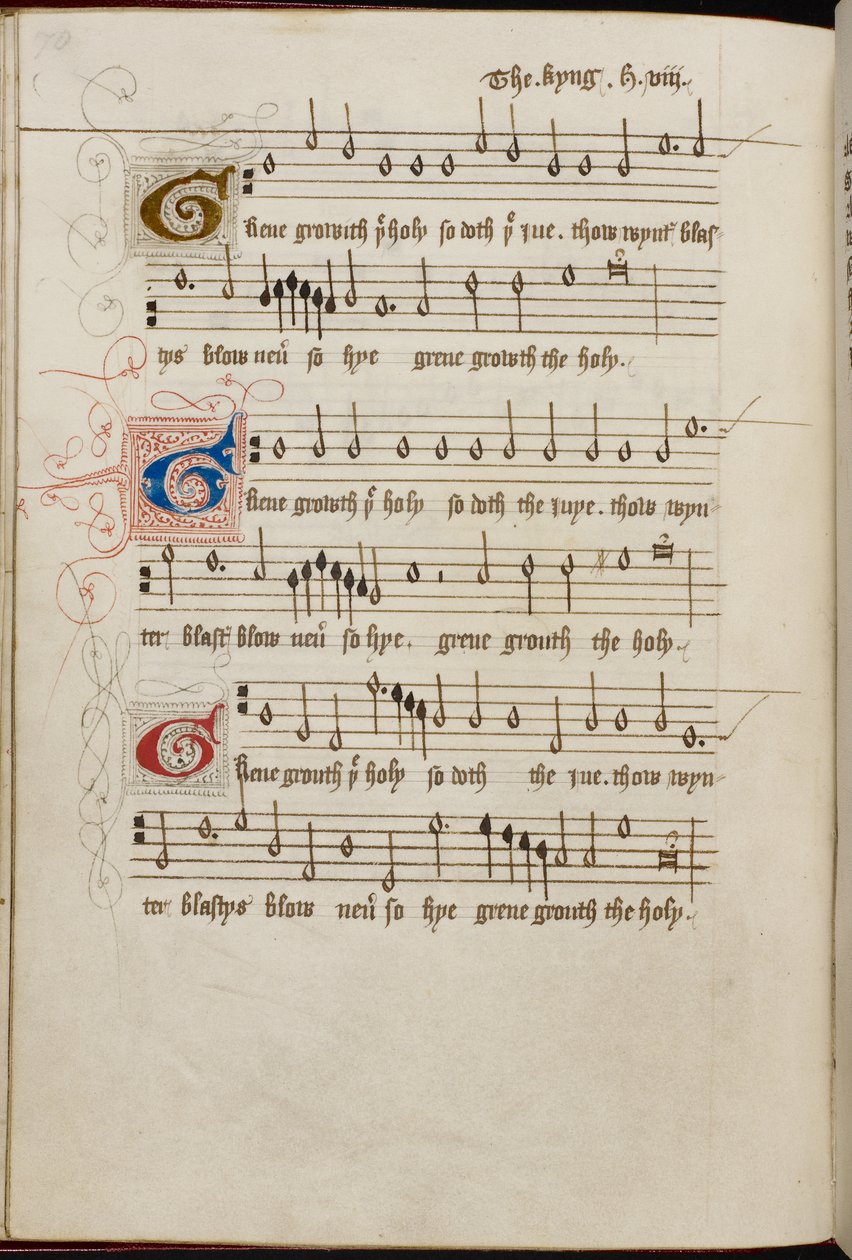 Adicionar MS 31922, f. 37v, "Green Groweth the Holly" de Henrique VIII (velino) de English School