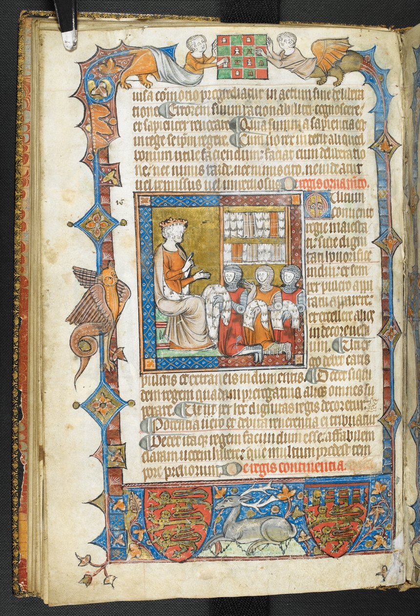 Acrescentar MS 47680, f.17v, Rei com cavaleiros e peles, de 