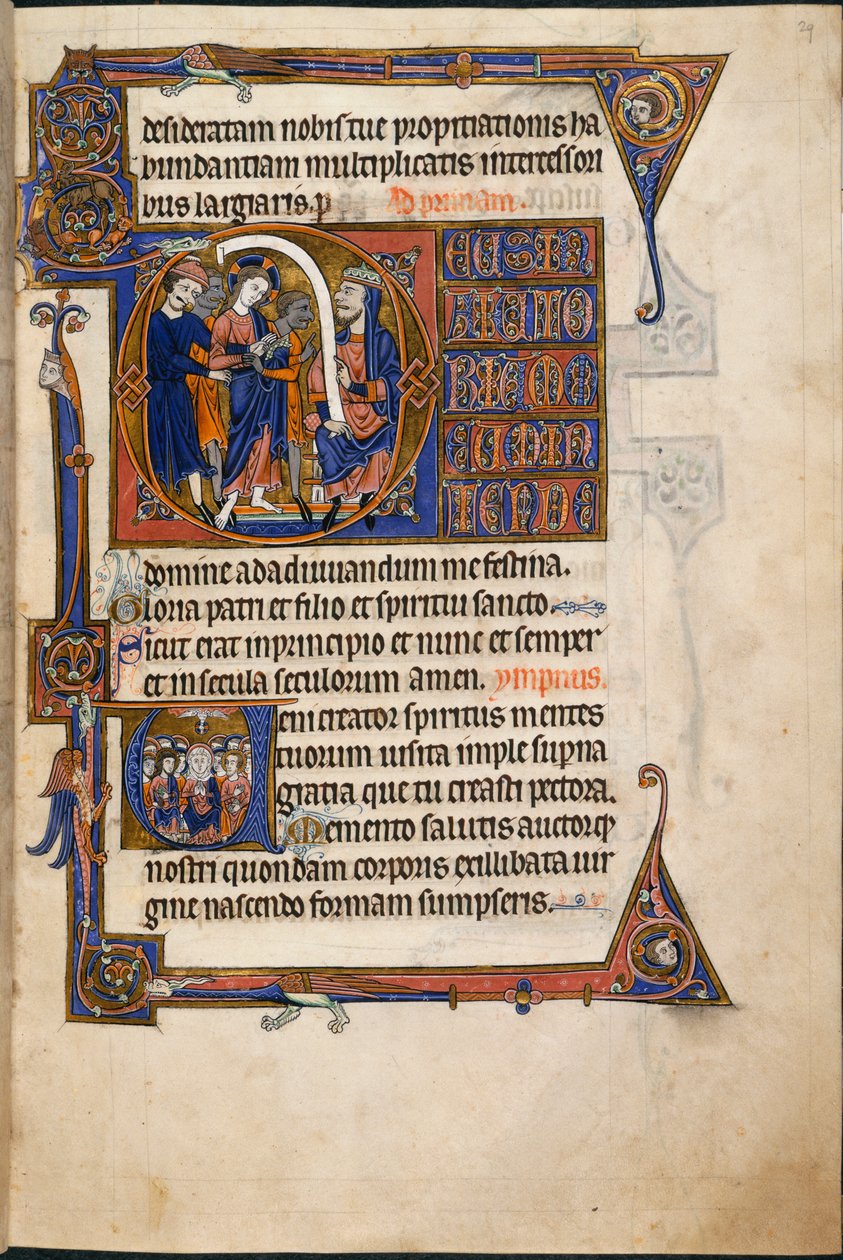 Adicionar MS 48985 f.29r, Jesus diante de Caifás, nas Horas de Salvin de English School