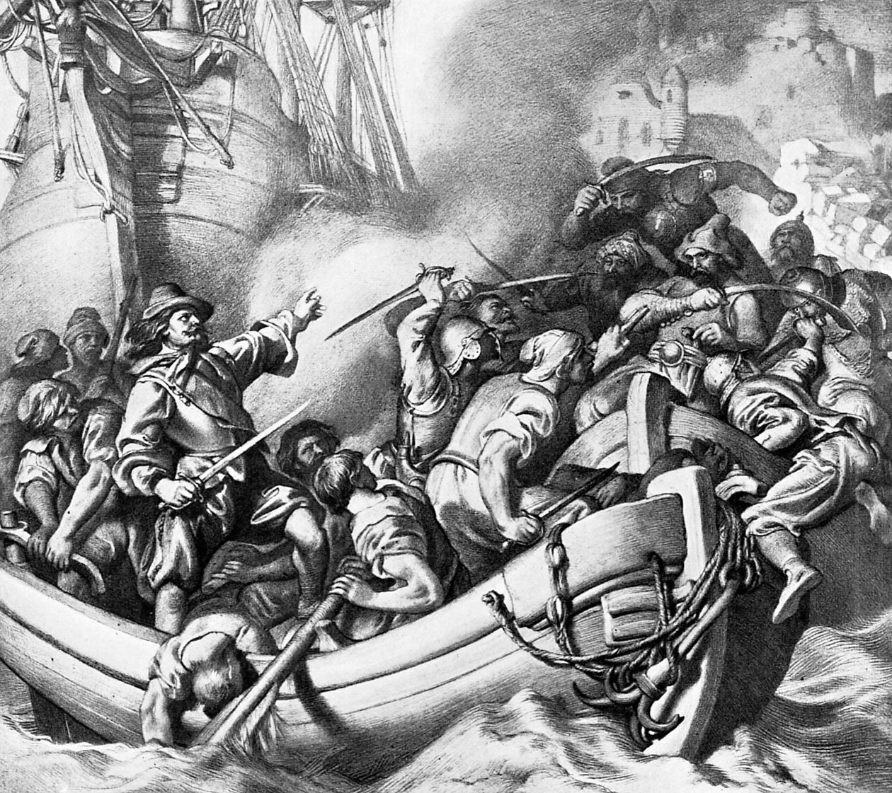 Almirante Blake antes de Túnis (litografia) de English School