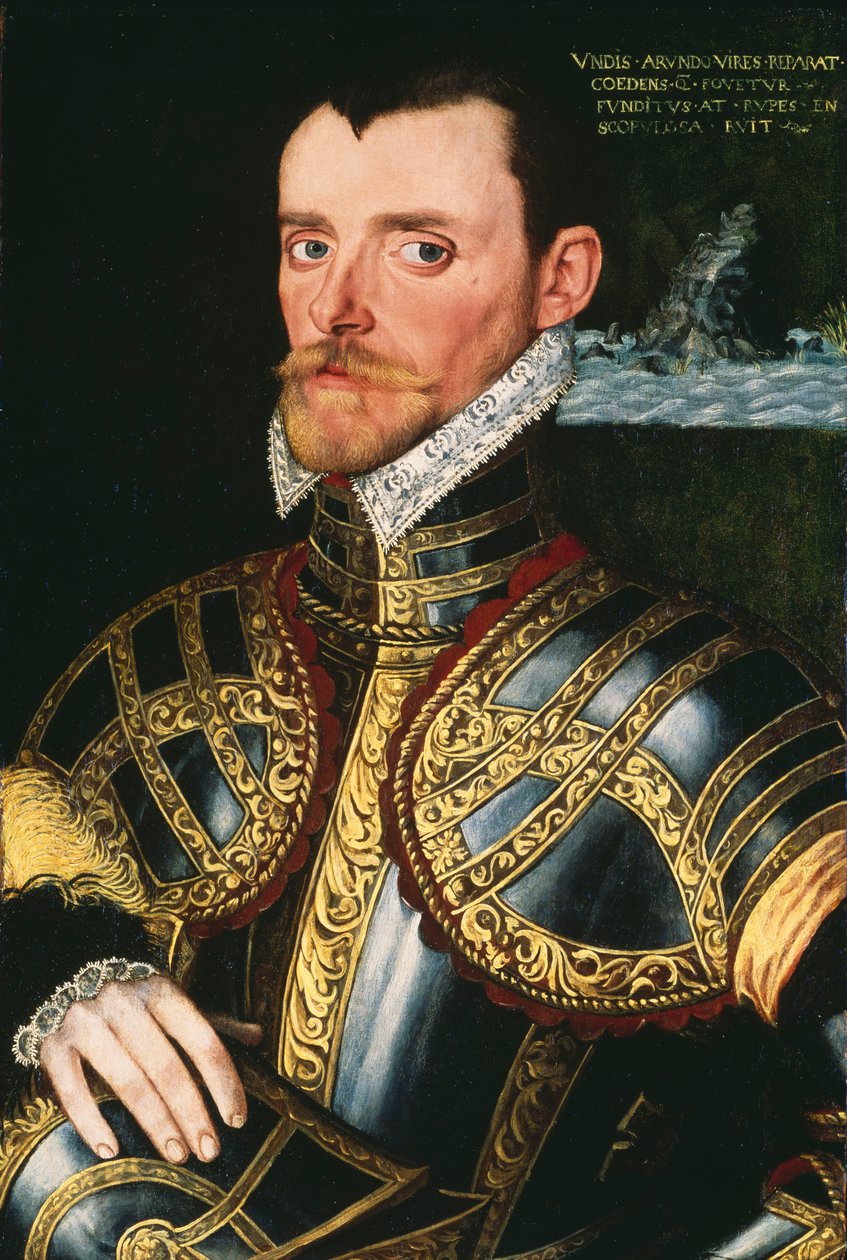 Almirante Sir Richard Hawkins (1532-1595), c.1590 (óleo sobre painel) de English School