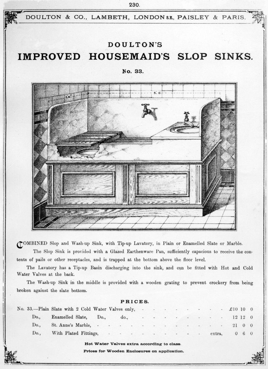 Propaganda para &39;Lavatórios de Dona de Casa Melhorada de Doulton&39;, c.1880s de English School