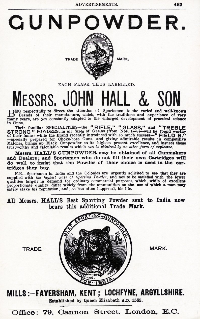 Anúncio da pólvora pelos Srs. John Hall & Son (lito) de English School