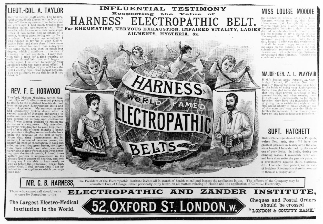 Propaganda para &39;Harness mundo famoso Electropathic Belts&39;, c.1890 de English School