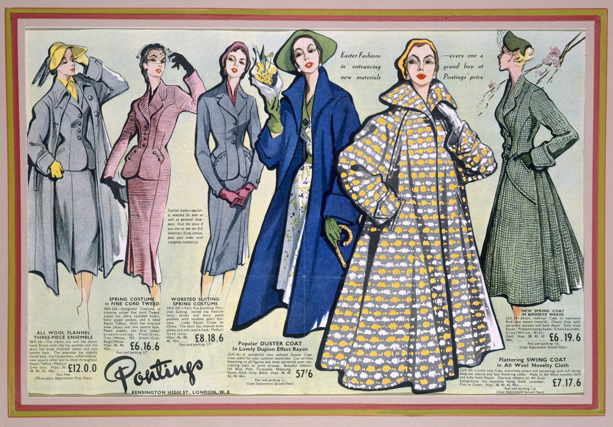 Propaganda para a coleção da primavera de Pontings, os anos 50 de English School