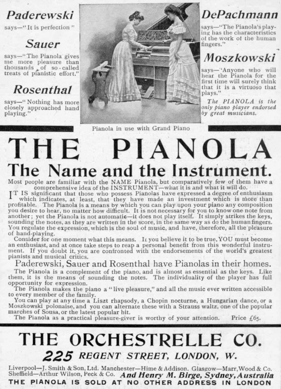 Propaganda para The Pianola, de The King, 1 de junho de 1901 (impresso) de English School