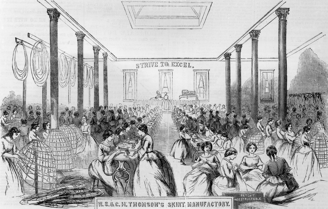 Anúncio para a manufatura da saia de Thomson, de &39;Harpers Weekly&39;, 1859 de English School