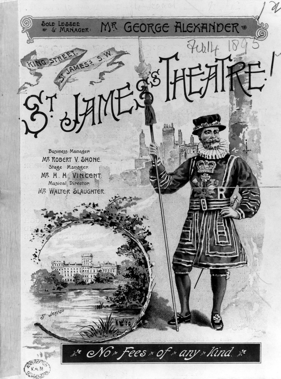 Anúncio para o St. James Theatre em Londres, 1893 de English School