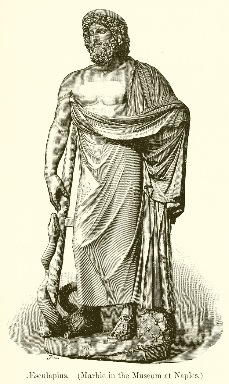 Esculápio (mármore do Museu de Nápoles) (gravura) de English School