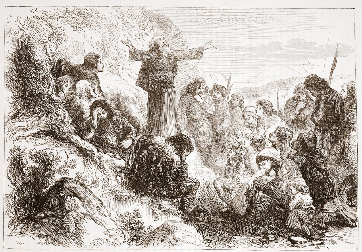Adoradores albigenses nas margens do Ródano, ilustração da História do Protestantismo por James Aitken Wylie (1808-1890), pub. 1878 de English School