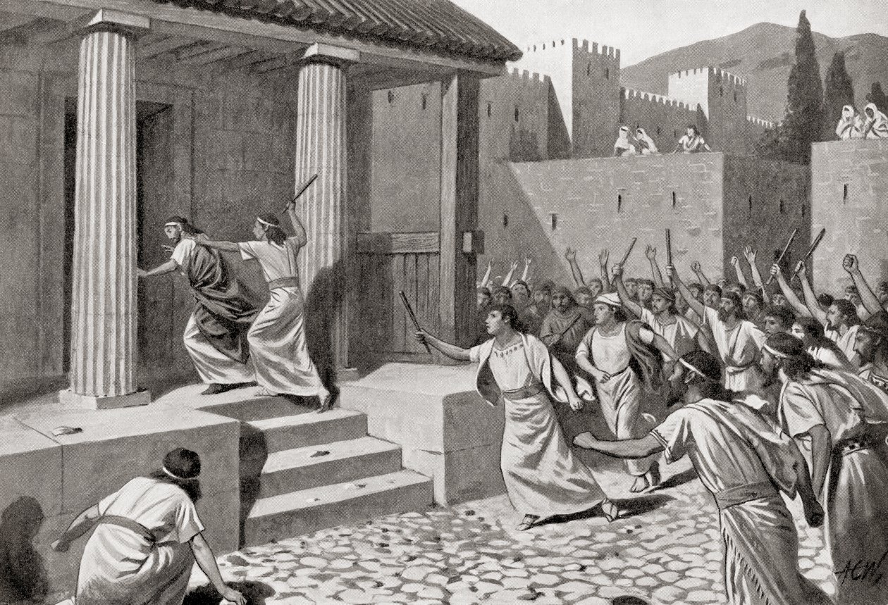 Alcander um jovem de Esparta atacando Lycurgus, de Hutchinson
