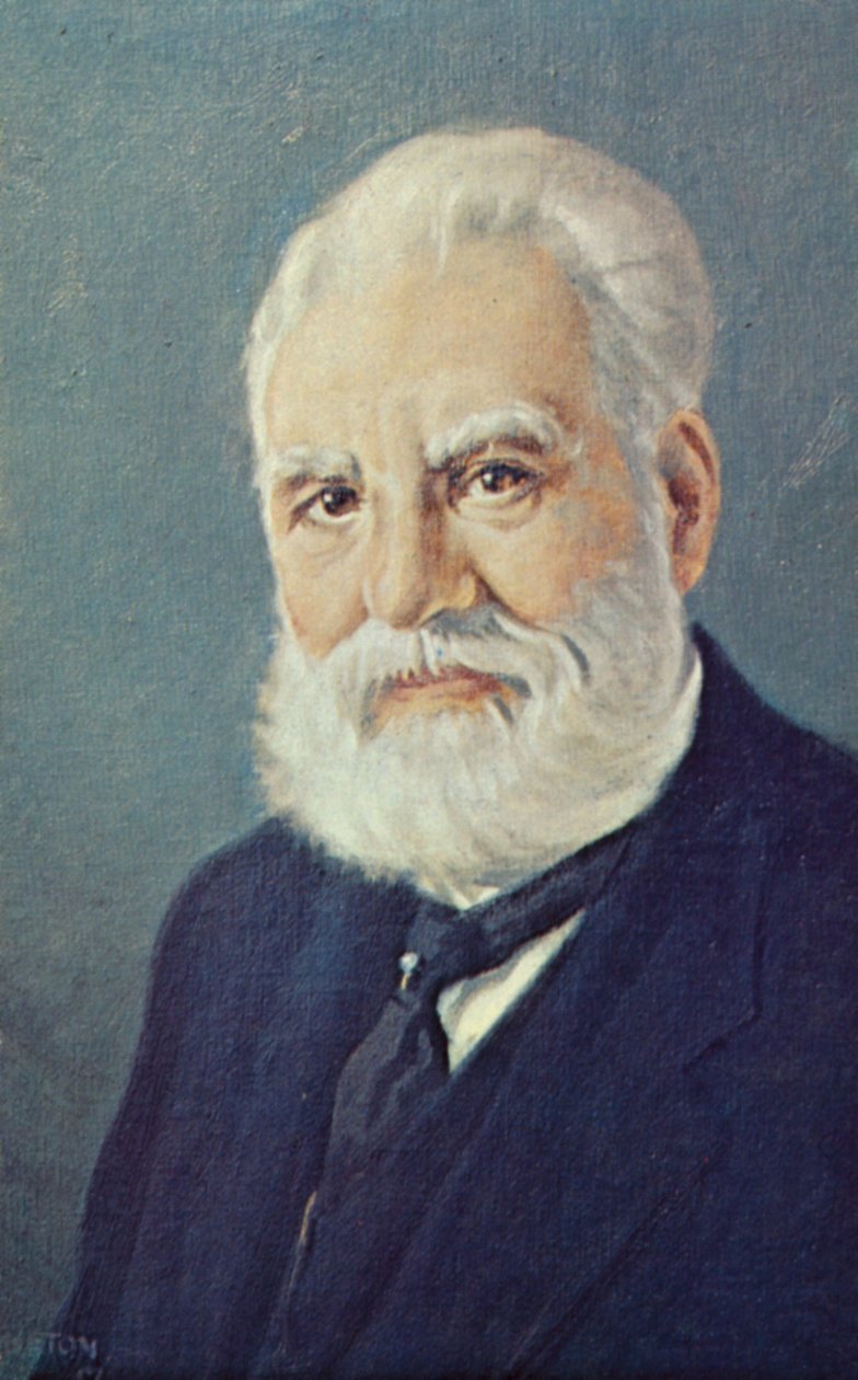 Alexander Graham Bell (1847-1922), cientista e inventor escocês (litografia a cores) de English School