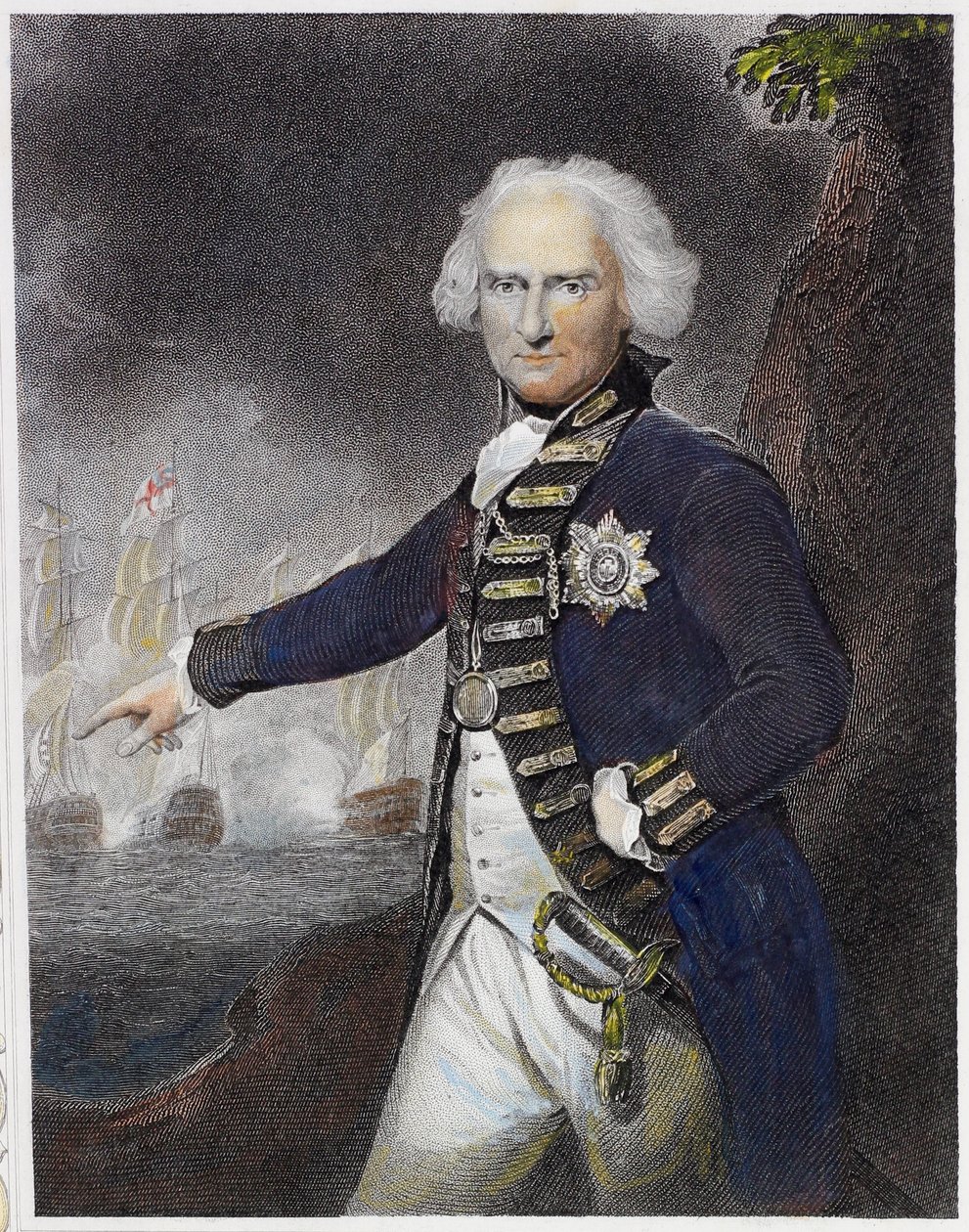 Alexander Hood, Visconde Bridport (gravura colorida) de English School