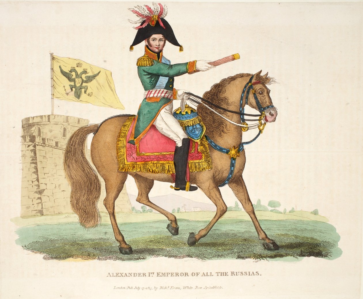 Alexandre I, Imperador de Todas as Russias, bar. por Richard Evans, gravado por Romney, ilustração de um relato histórico da batalha de Waterloo por William Mudford, 1816 de English School