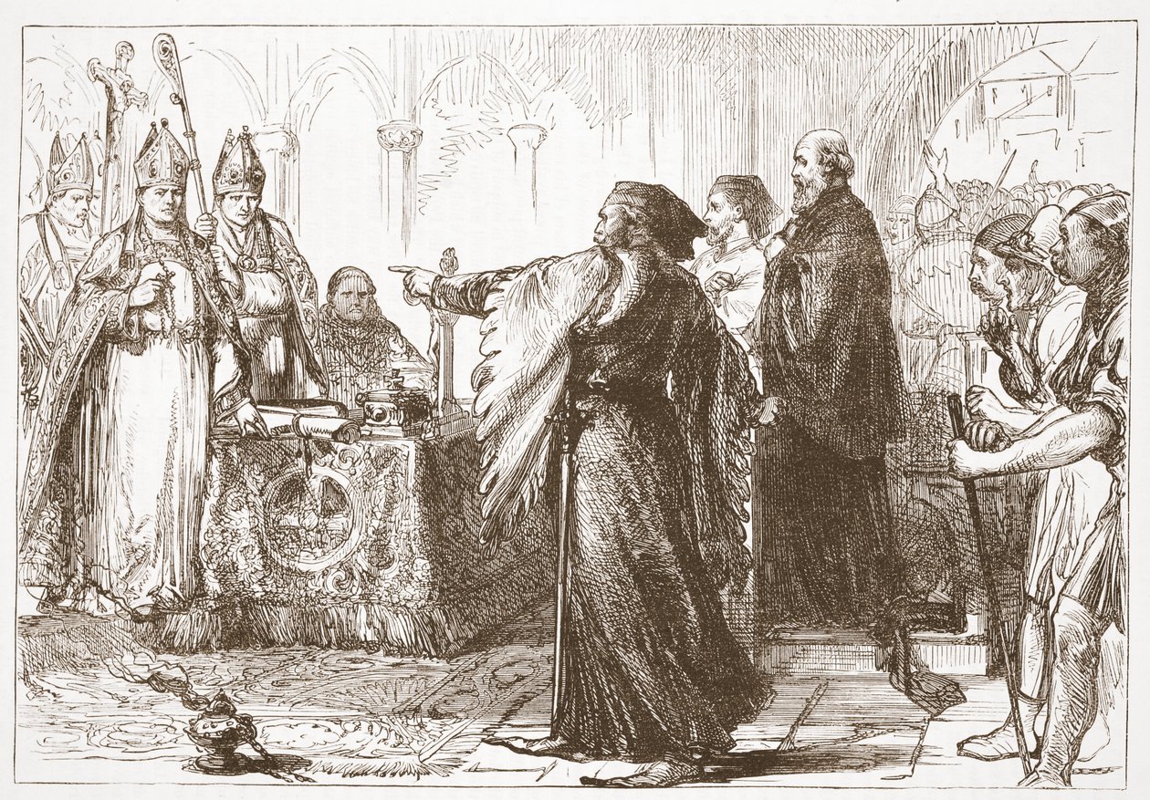 Mudança entre John de Gaunt e o Bispo de Londres, ilustração de The History of Protestantism por James Aitken Wylie (1808-1890), pub. 1878 de English School