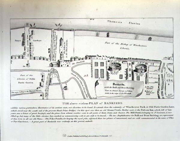 Um Plano Elizabetano de Bankside, pub. por Robert Wilkinson de English School