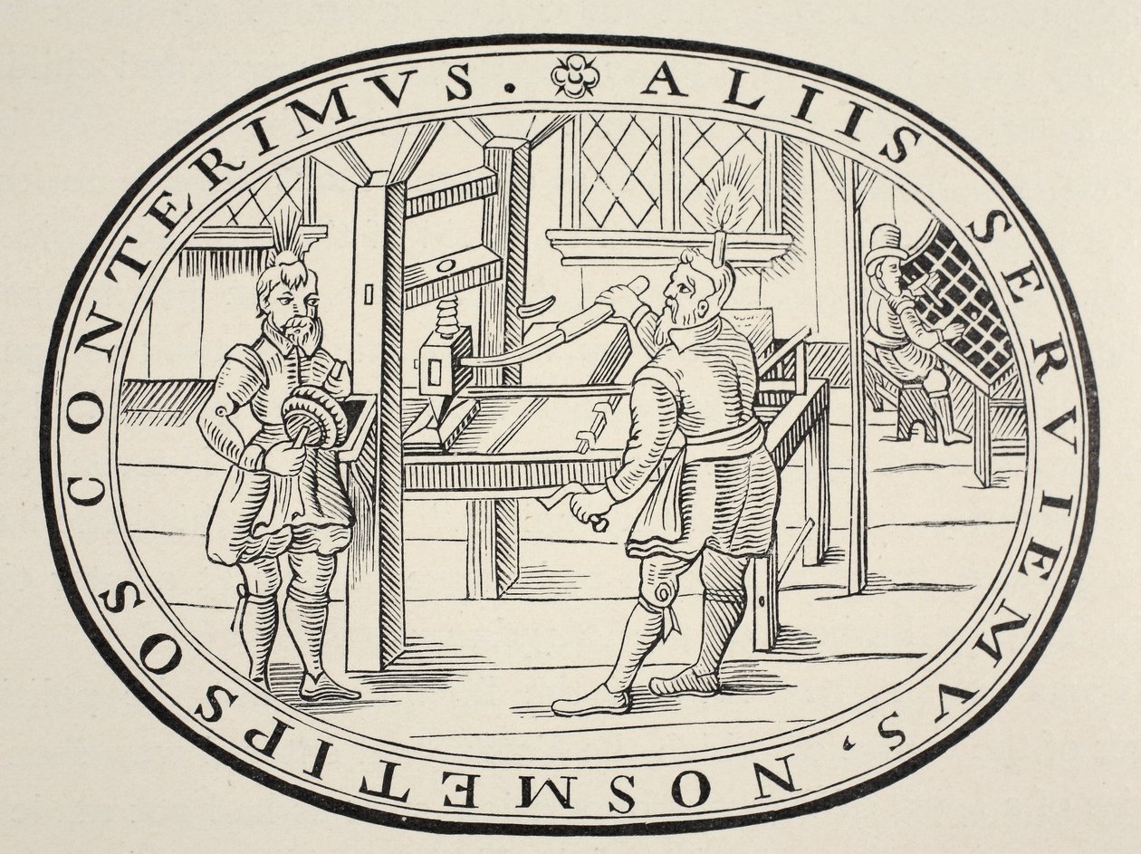 Um escritório de impressão em inglês, 1619 de English School