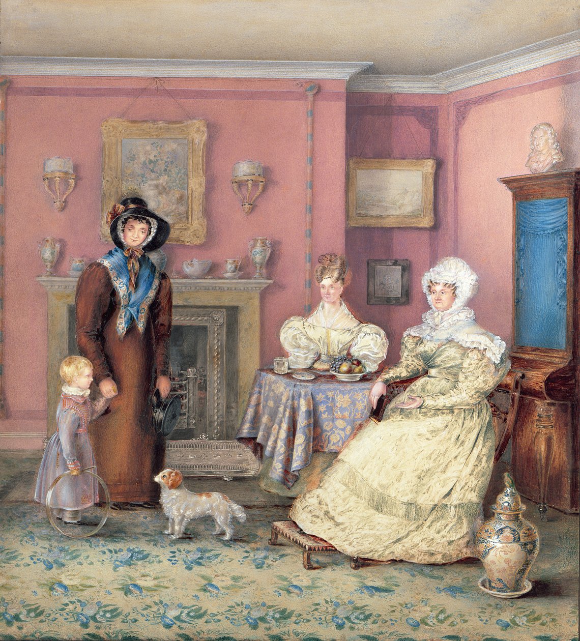 Uma sala de estar inglesa William IV no final do verão, c.1830 (wc no papel) de English School