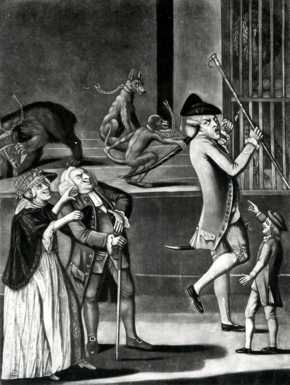 Uma Exposição de Animais Selvagens ou o Macarrão em perigo, 1774 (mezzotint) de English School