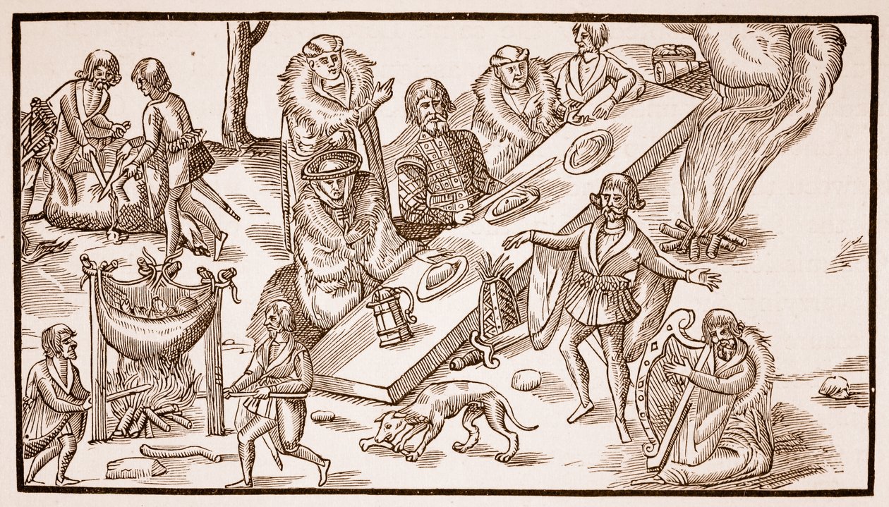 Um banquete irlandês, 1581 (foto sépia) de English School