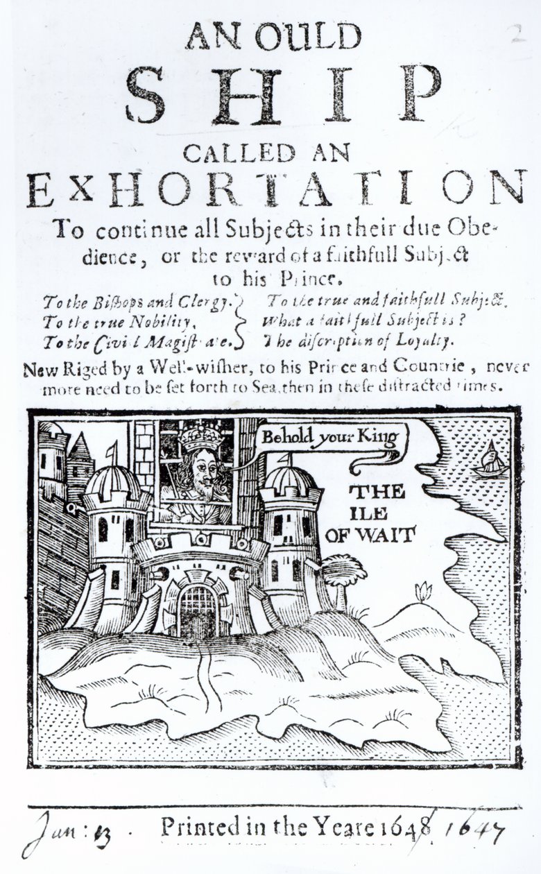 Um navio Ould chamado uma exortação, Charles I preso no Castelo de Carisbrooke, na ilha de Wight, c.1647 de English School