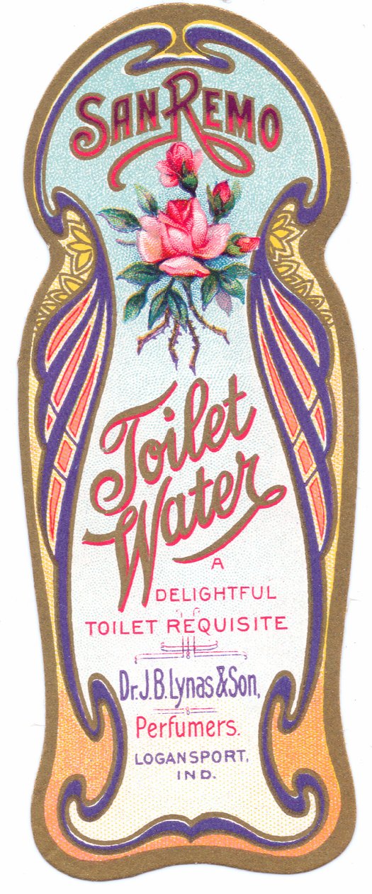 Um rótulo de perfume art nouveau para "san remo toilet water", c.1900 de English School