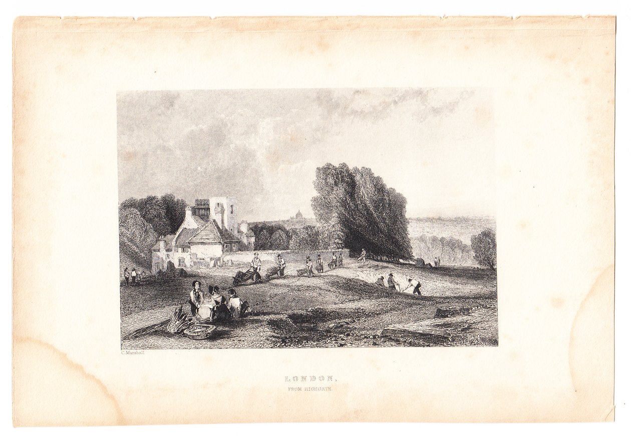 Uma gravura de Londres de Highgate, cerca de 1800 (gravura) de English School