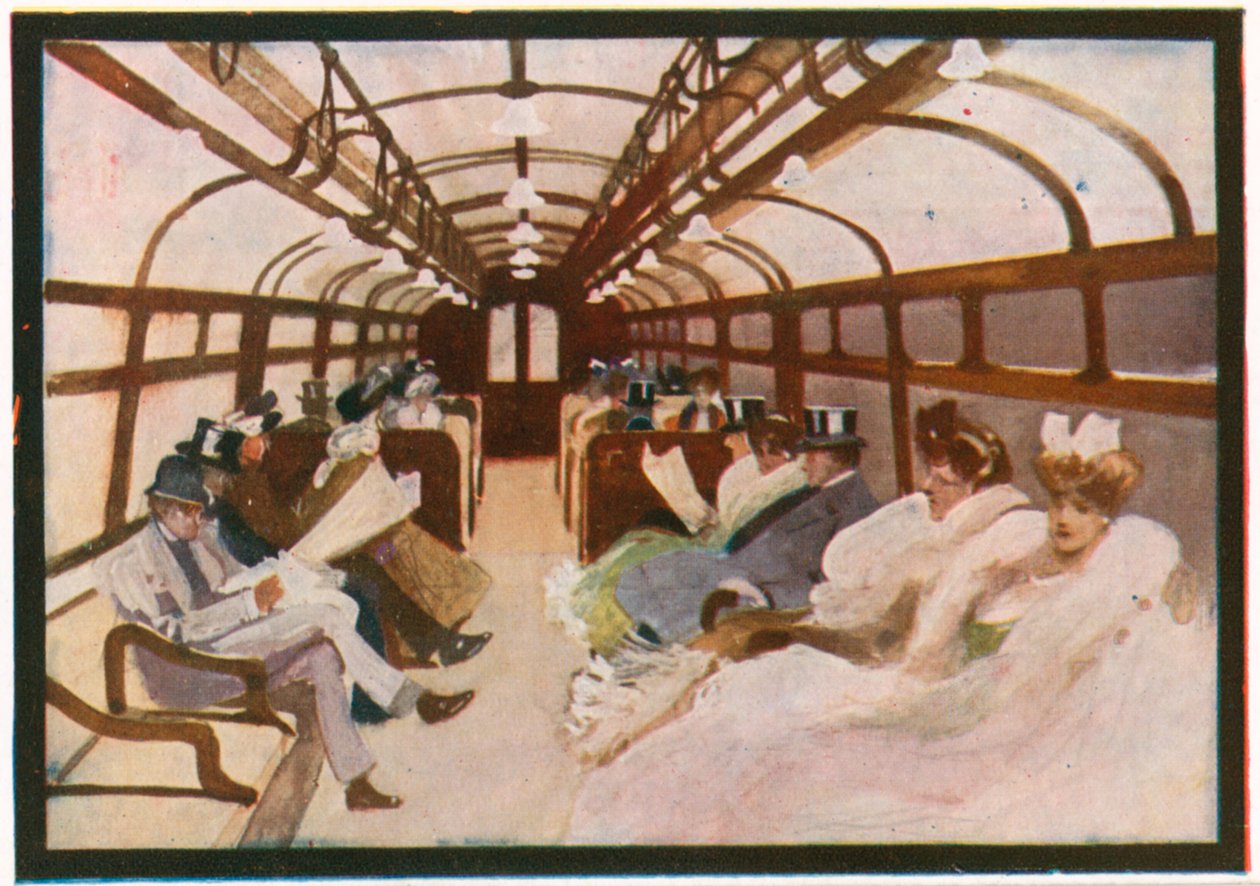 Uma carruagem de metro (litografia a cores) de English School