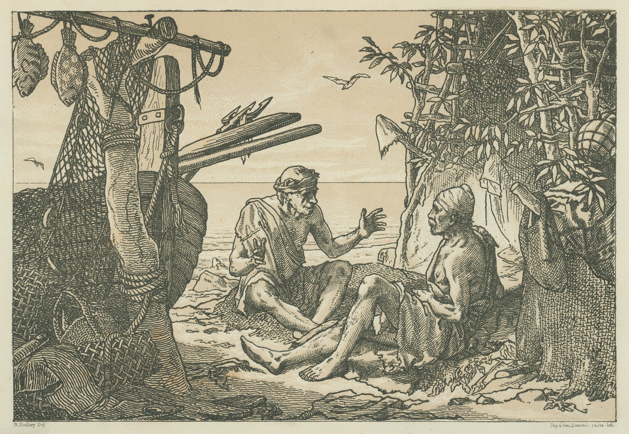 Pescadores da Grécia Antiga (litografia) de English School