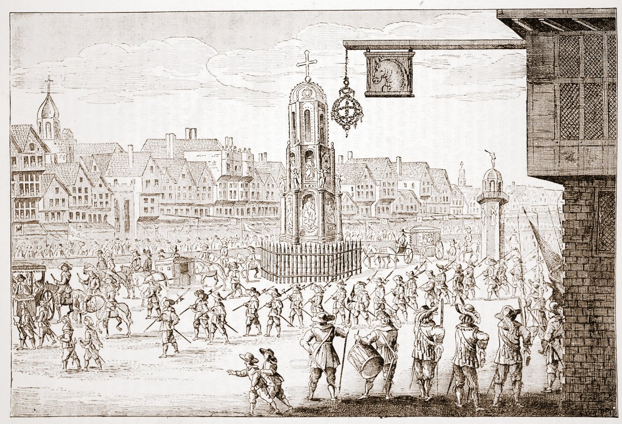 Antiga visão de Cheapside, de La Serres Entrada da Revne Mere du Roy, mostrando a procissão de Maria de Médicis de English School