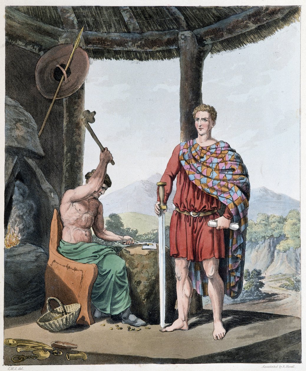 Antigo ferreiro e ferreiro de ferro - em "Celtas e Godos, costumes dos habitantes das Ilhas Britânicas do início do século VI e das nações góticas da costa ocidental do Báltico", por S.R. Meyrick e Ch. Smith de English School