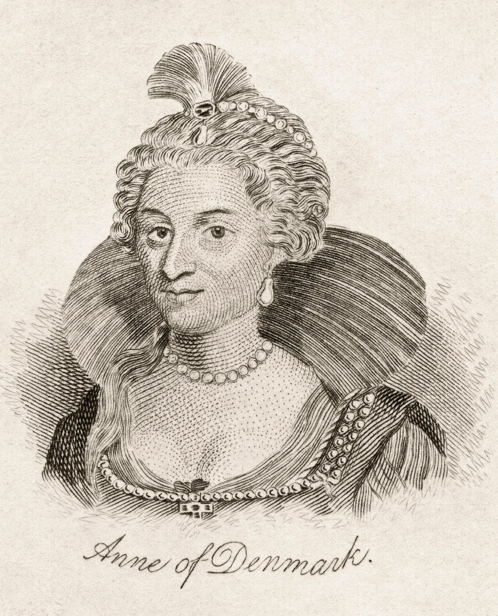 Anne of Denmark, do &39;Crabb&39;s Historical Dictionary&39;, publicado em 1825 de English School