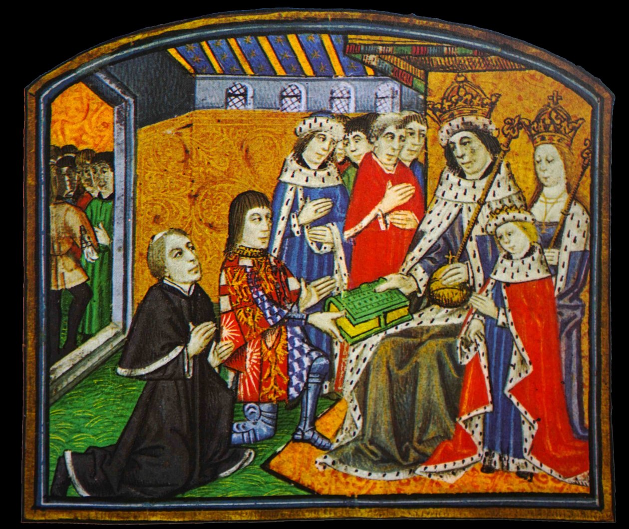 Anthony Woodville, conde de Rivers, apresenta os Dictes and Saying of the Philosophers ao seu cunhado, Eduardo IV de English School
