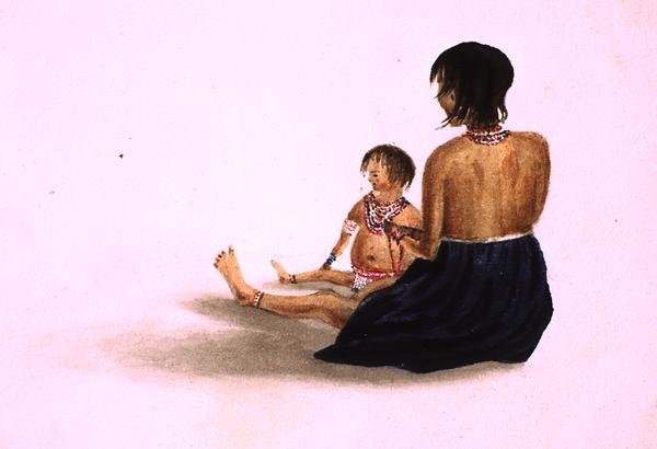 Arawaka Indian e Child-Demerara (aguarela sobre papel) de English School