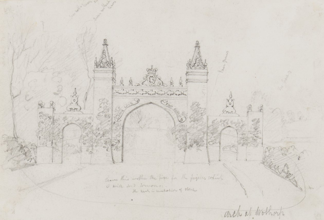 Arco em Wothorp, Cambridgeshire, erguido para receber a Rainha Victoria e o Príncipe Alberto a caminho da Burghley House de English School