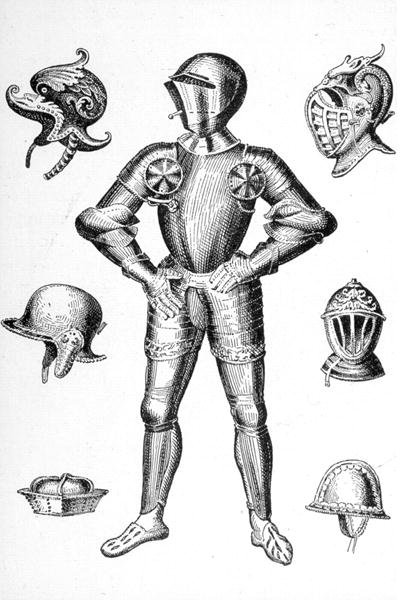 Armaduras e Capacetes do século XV (gravura) de English School