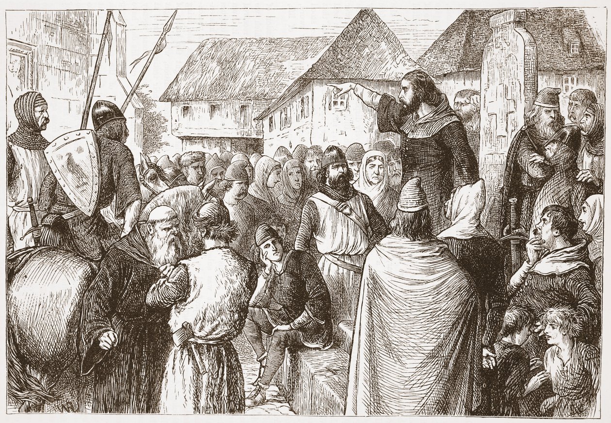 Arnold de Brescia Preaching, ilustração da história do protestantismo por James Aitken Wylie (1808-1890), bar. 1878 de English School