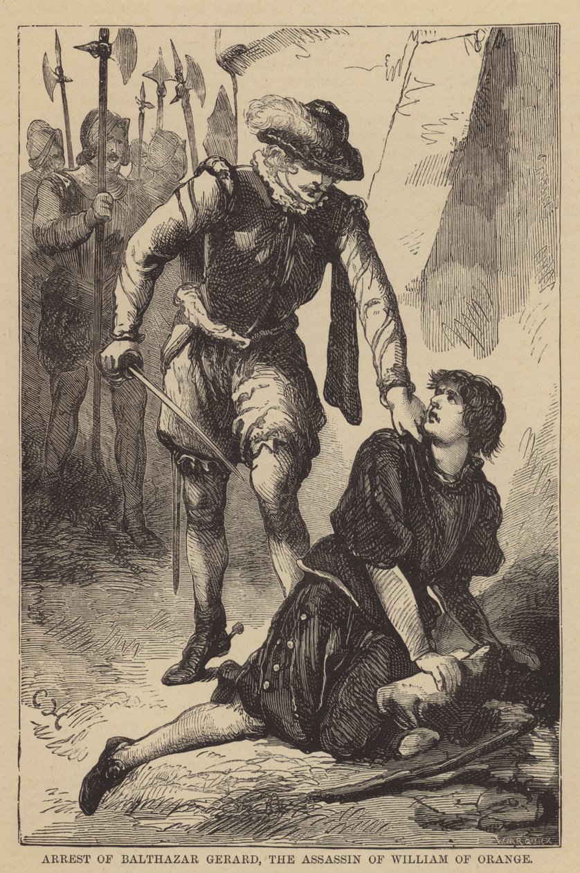 Prisão de Balthazar Gerard, o assassino de Guilherme de Orange (gravura) de English School