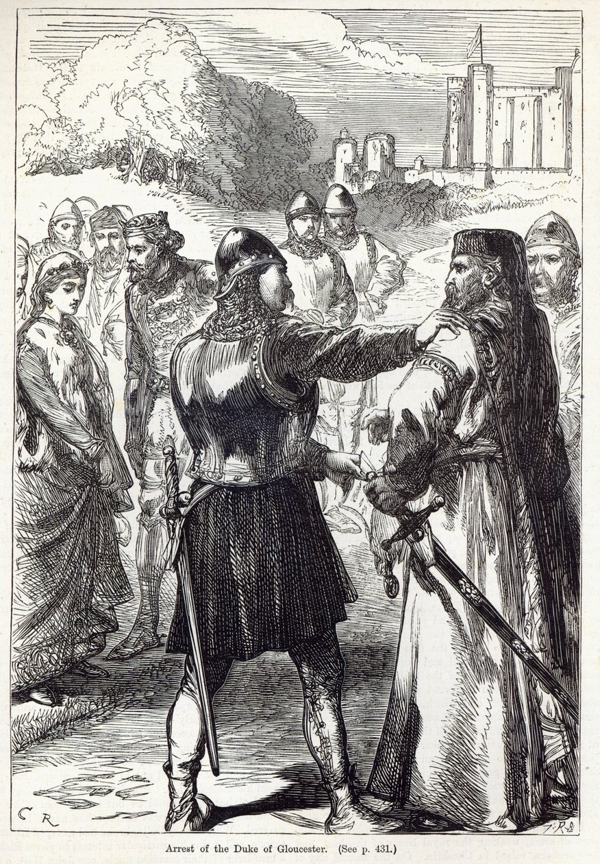 Detenção do Duque de Gloucester, ilustração de &39;História Ilustrada de Cassell na Inglaterra&39; de English School
