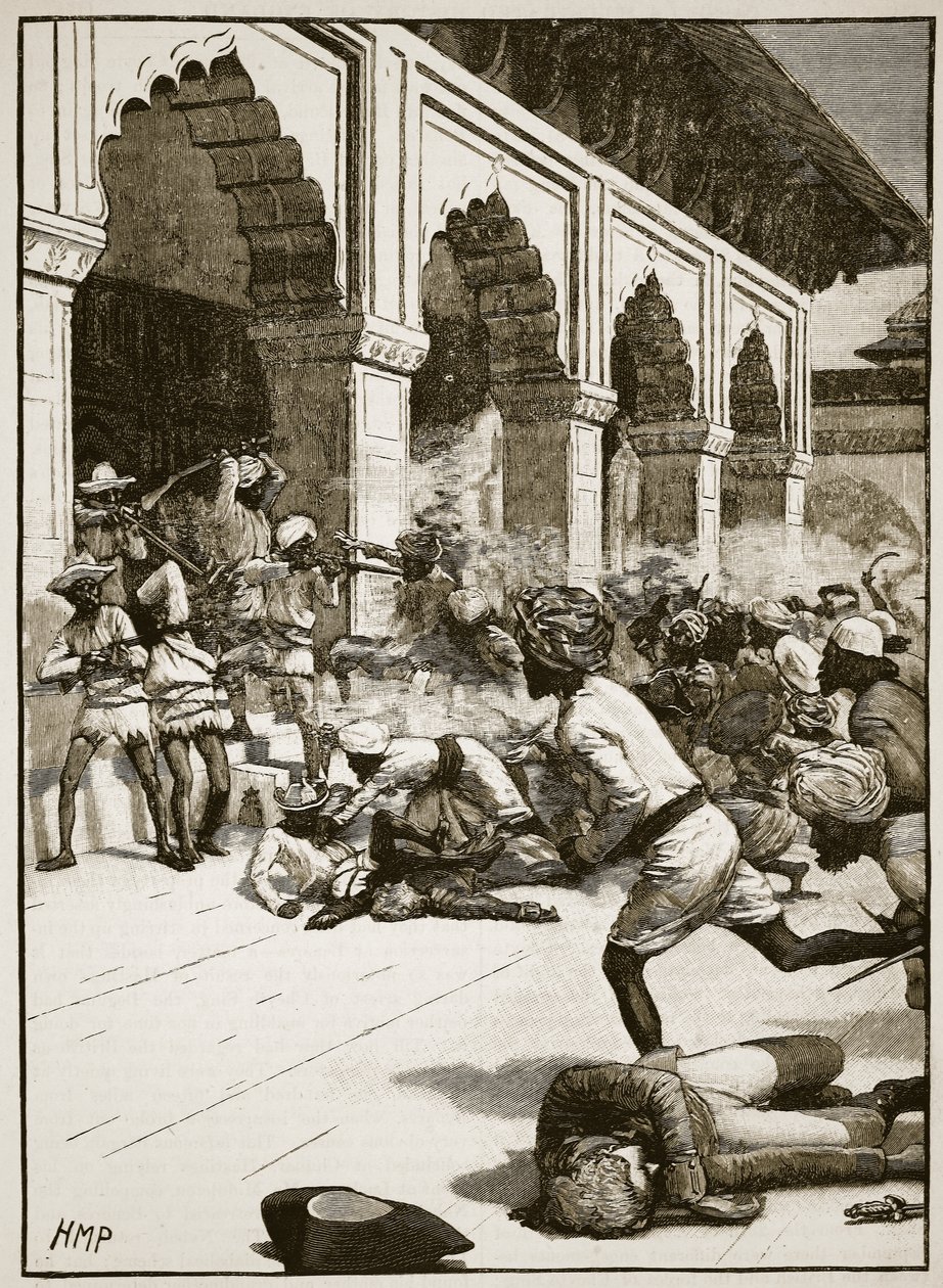 Detenção do rajá de Benares, ilustração de Cassells Illustrated History of England (foto em sépia) de English School
