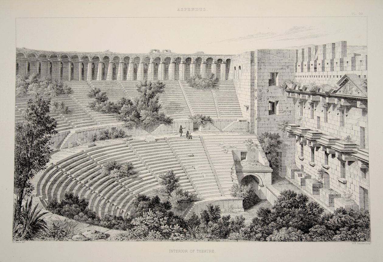 Aspendu - Interior do teatro, de The Principal Ruins of Asia Minor, pub. 1863 (litografia) de English School