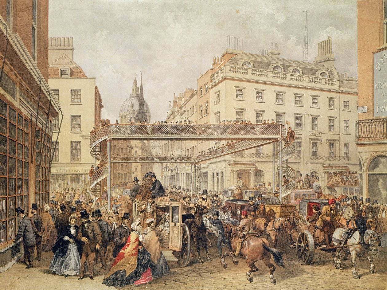 No fundo de Ludgate Hill, em Londres, pub. e impresso por Kell Brothers, c.1860 de English School