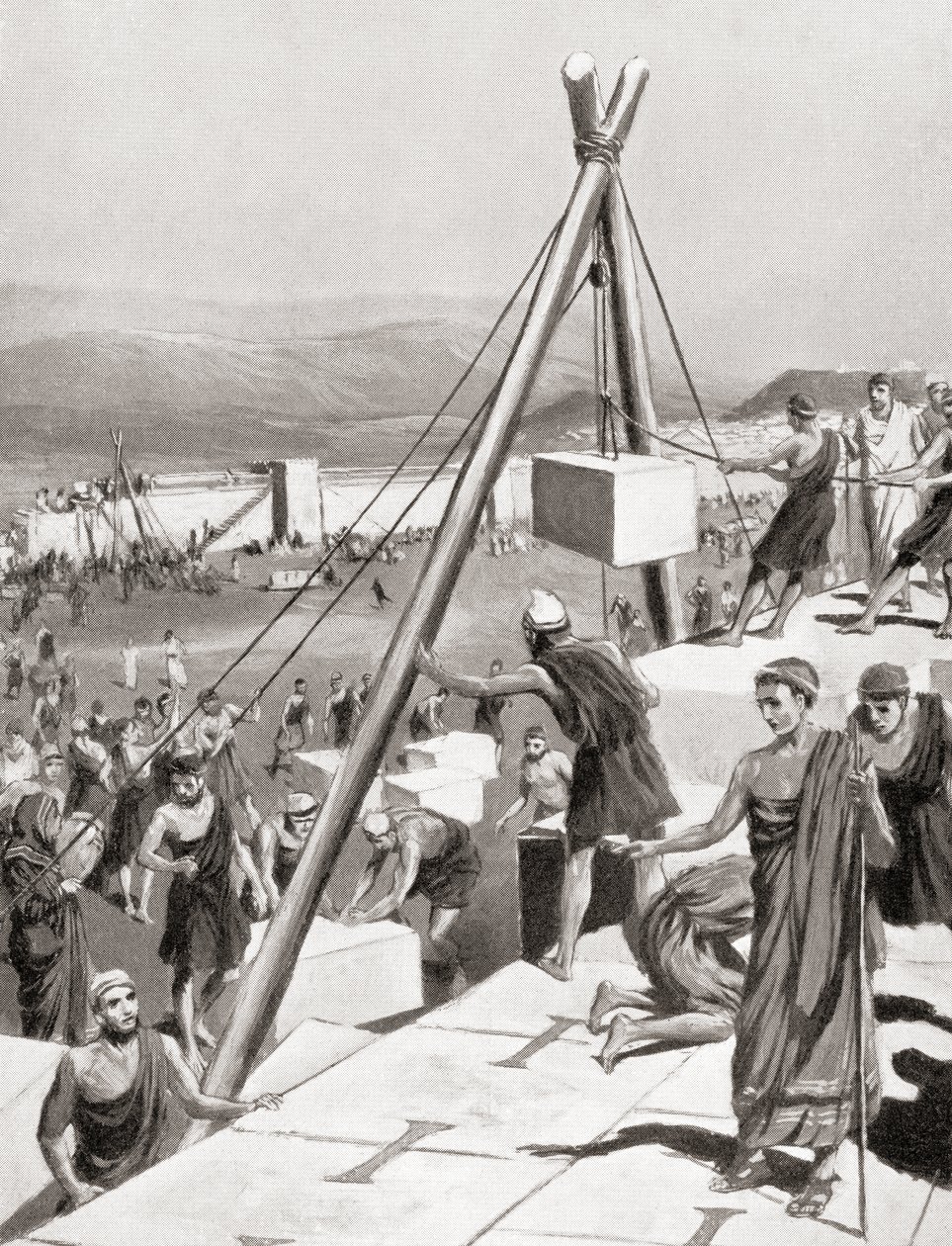 Atenienses reconstruindo sua cidade sob a orientação de Themistocles após a invasão persa da Grécia, c.479 AC, de Hutchinson