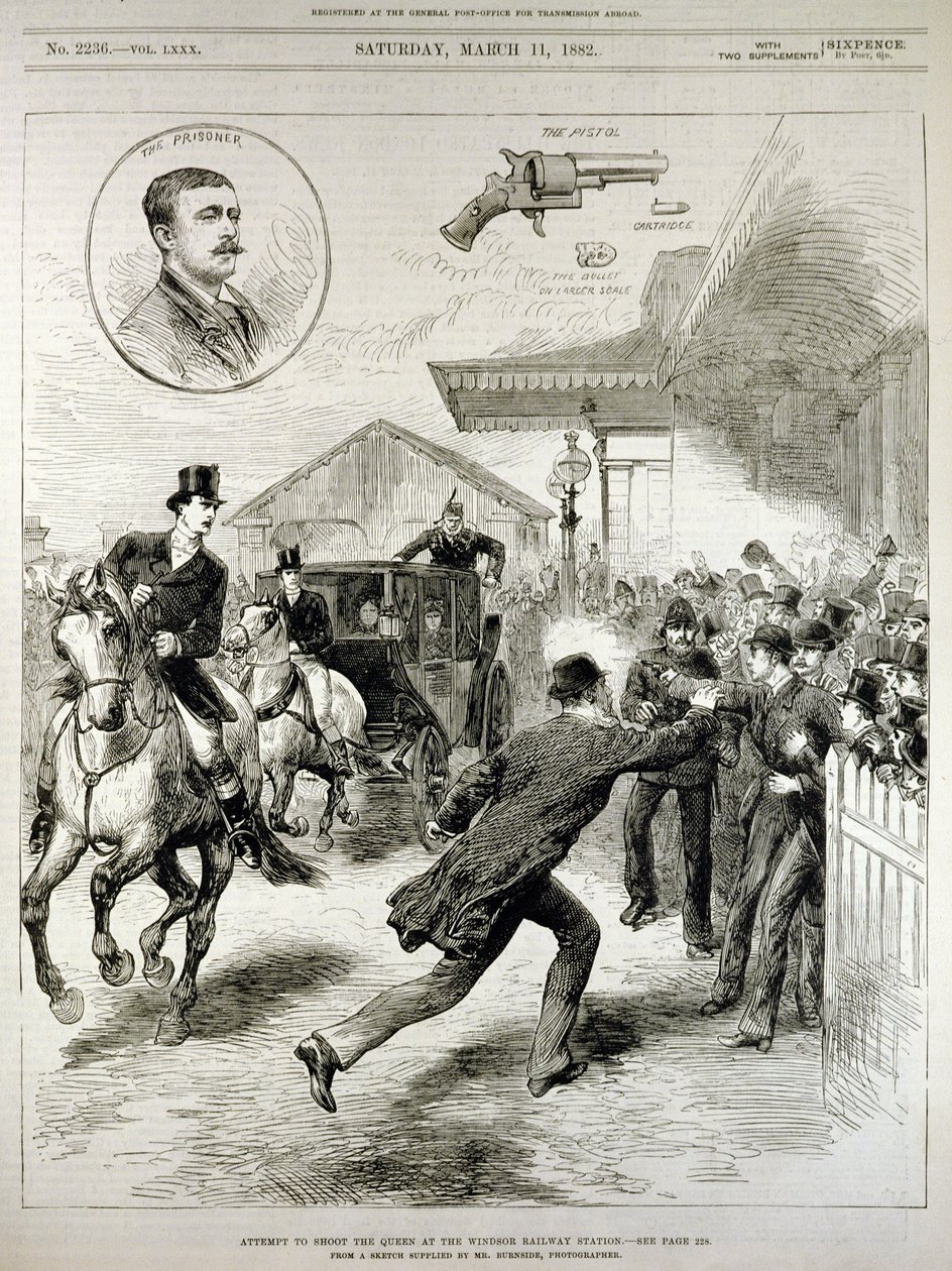 Tentativa de Atirar a Rainha na Estação Ferroviária de Windsor, de &39;The Illustrated London News&39;, 11 de março de 1882 de English School