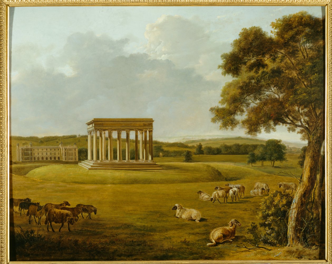 Audley End e o Templo de Concord (óleo sobre tela) de English School