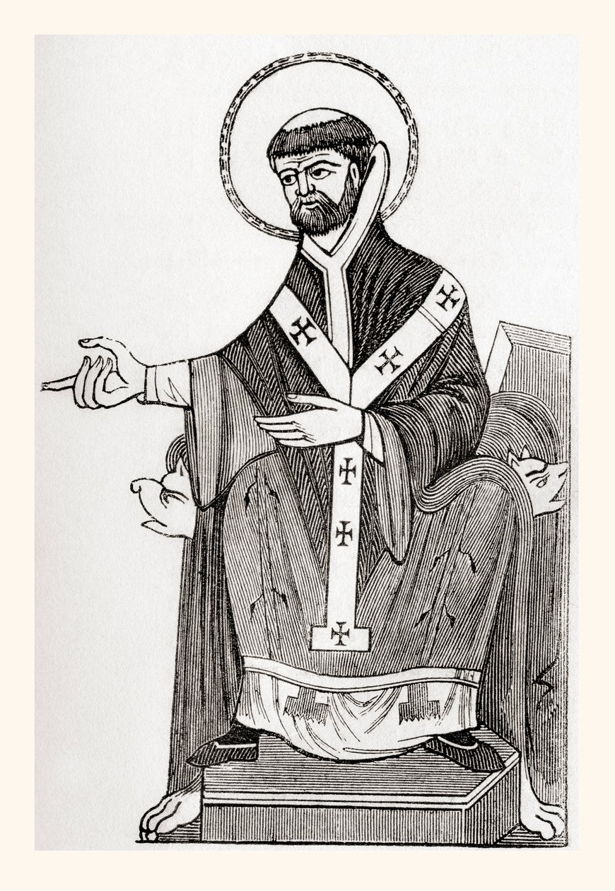 Agostinho de Cantuária, monge beneditino católico do século VI que se tornou o primeiro arcebispo de Cantuária, da velha Inglaterra: A Pictorial Museum, publicado em 1847 de English School